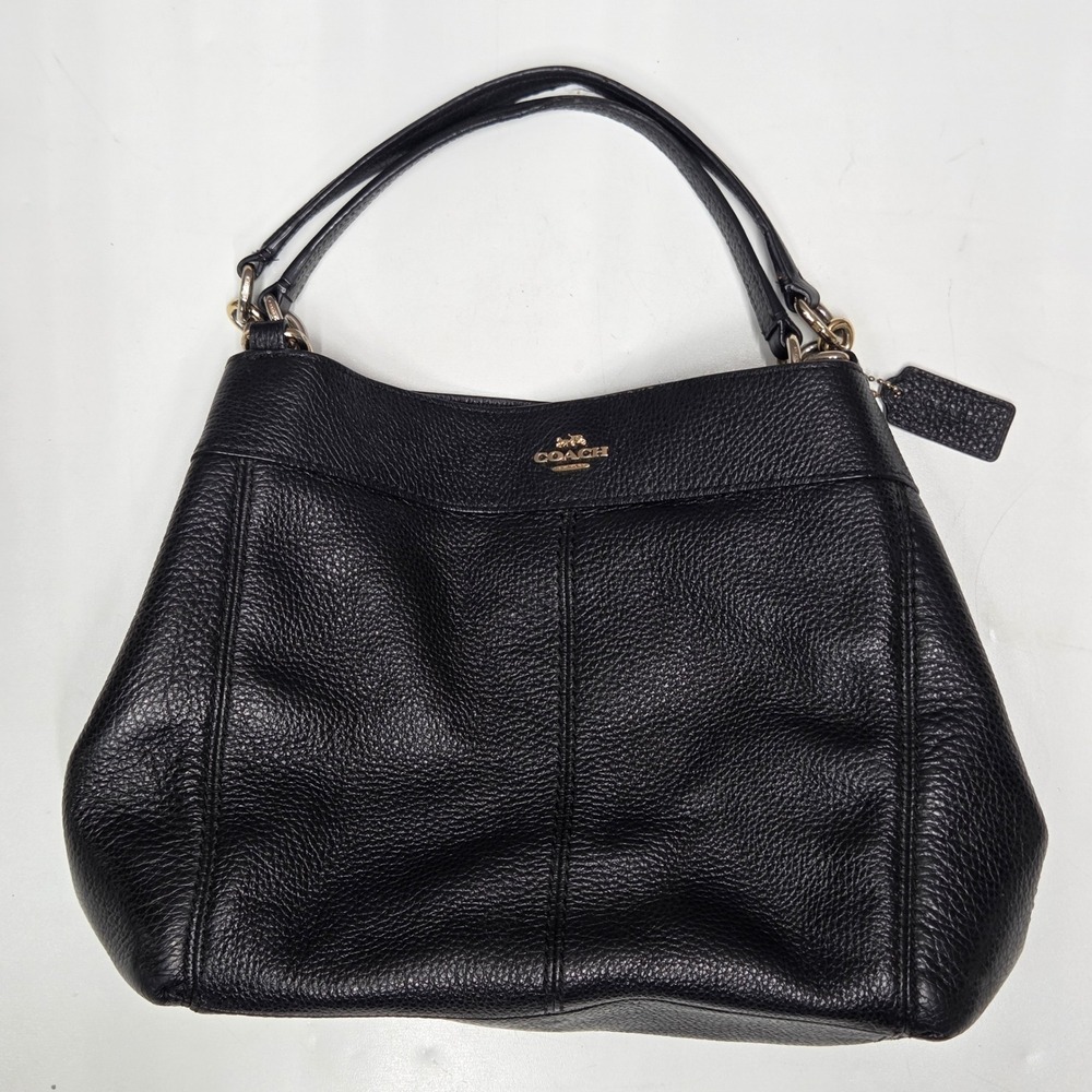 Coach Lexy Shoulder Bag Black Pebbled Leather Gold Hardware F28997 Hobo